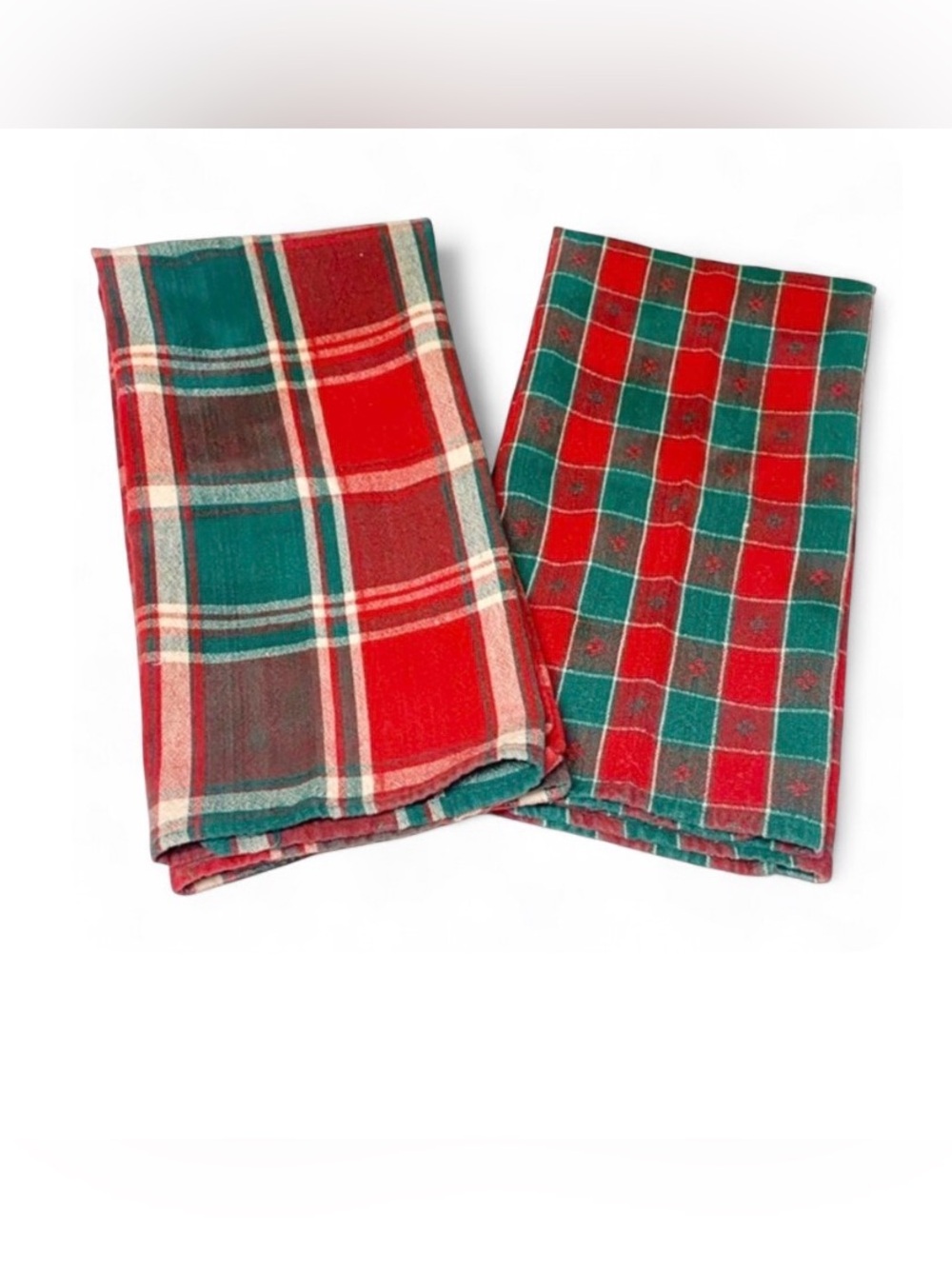 Crate & Barrel Christmas Kitchen Towels Plaid Set of 2 Cotton